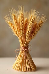 Rustic Bundle of Golden Wheat Stalks on Warm Beige Background