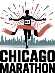 Chicago Marathon T-shirt design, Chicago Skyline Banner Graphic Background