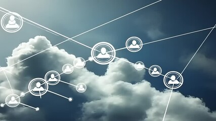 Digital network connections illustrated against a cloudy sky, symbolizing communication and technology - Powered by Adobe
