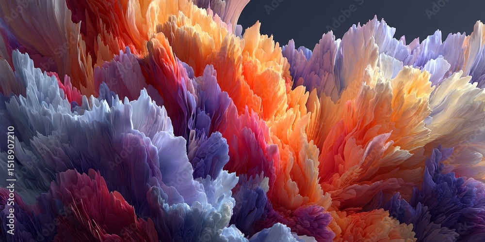 Poster vibrant abstract 3d shapes with layered dynamic colors and textures