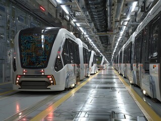 Modern industrial interior of a transportation rail depot