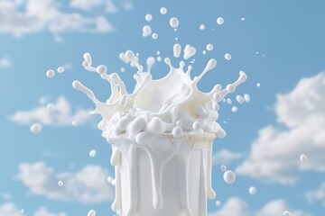 Milk Splash Against a Blue Sky Backdrop