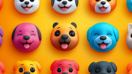 Vibrant icon pack of dog faces expressing loyalty, mischief, and boredom with a clear background 