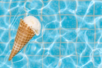 Melting Ice Cream Cone in Swimming Pool Water