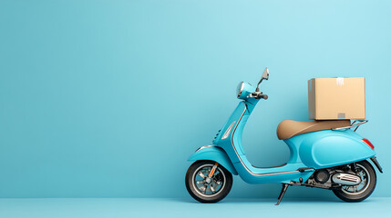 Blue delivery scooter on a light blue background, ready for urban transport 