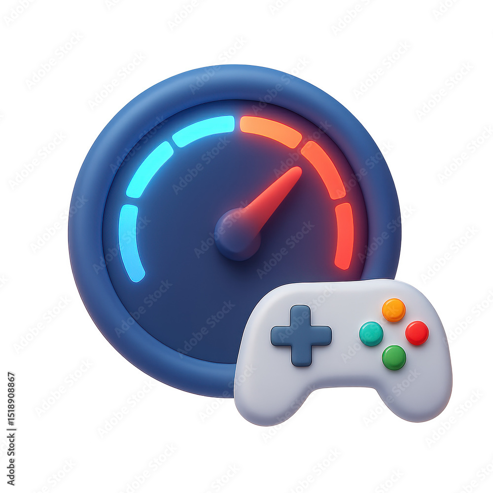 Poster gaming speedometer: high-performance gaming concept with a 3d rendered speedometer and gamepad symbo