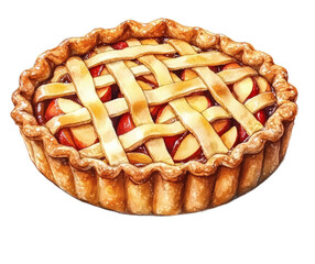 [Transparent Background PNG]Watercolor Illustration of a Delicious Apple Pie