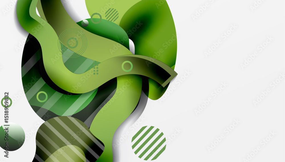Aufkleber abstract green shapes overlap, creating dynamic composition. layers suggest depth, with circles, lin