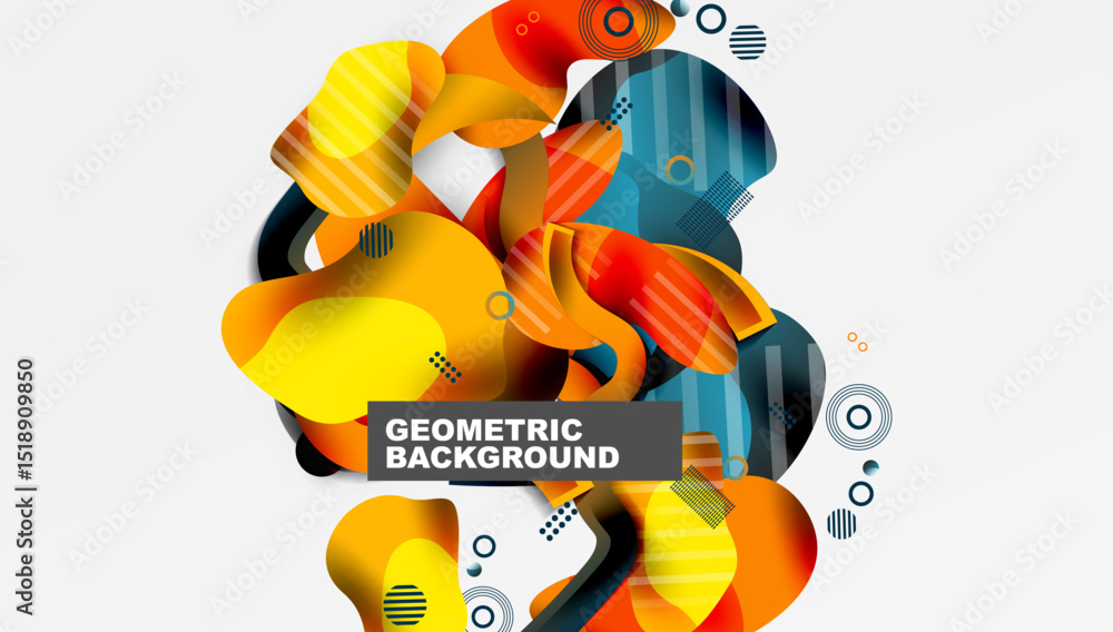 Aufkleber Abstract geometric shapes overlap, creating vibrant colorful composition. Modern design with layered elements, dynamic visual effect.
