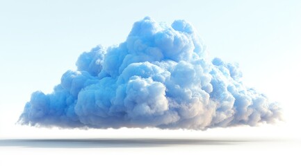 A digitally rendered, fluffy cumulus cloud, light blue with subtle shading, floats against a stark white background, casting a soft shadow below