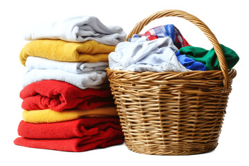 Obraz premium [Transparent Background PNG]Laundry Basket Filled with Clothes Stacked Towels