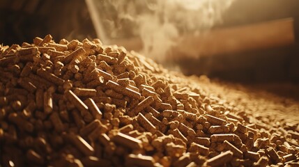 Pile of Wood Pellets with Smoke in Dark Lighting