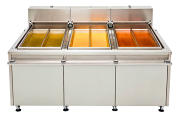 Commercial stainless steel deep fryer with three baskets isolated with transparent background