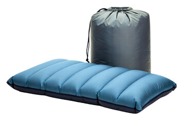 Fototapeta premium Inflatable travel cushion with compact storage sack isolated with transparent background