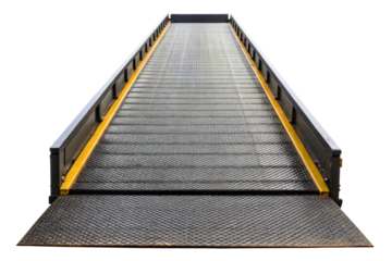 Long metal loading ramp with a textured anti-slip surface isolated with transparent background