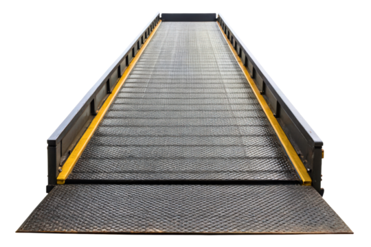 Long metal loading ramp with a textured anti-slip surface isolated with transparent background