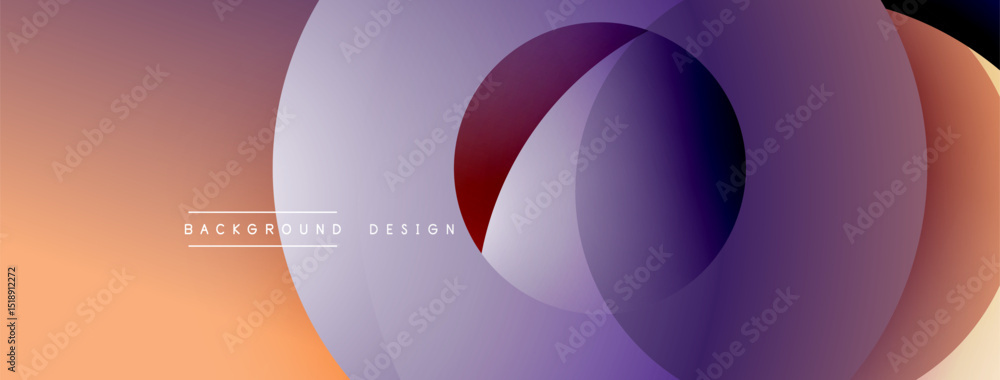 Poster Abstract circles overlap, creating gradient effect. Warm colors transition into cool hues. Modern design element for backgrounds.