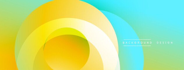 Abstract colorful layers create dynamic gradient effect. Smooth curves blend yellow, green, turquoise hues. Modern design element.