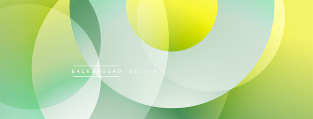 Abstract background features overlapping translucent circles. Colors blend from green to yellow creating soft gradients. Minimalist design.