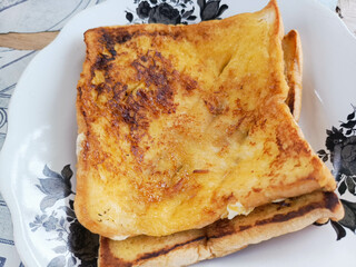 Golden French Toast on Floral Plate Sweet Breakfast Food