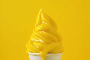 Yellow Frozen Yogurt Swirl on Yellow Background