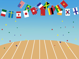 国旗がなびく運動会の背景