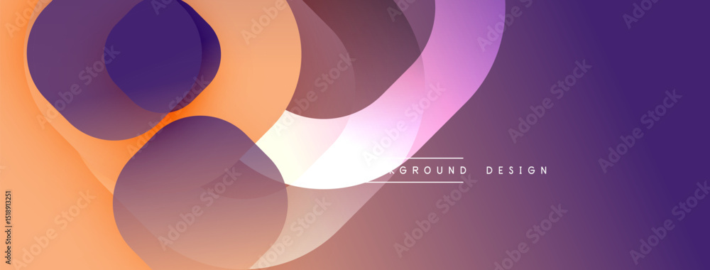 Poster abstract background features overlapping circles. colors transition from orange to purple. modern de