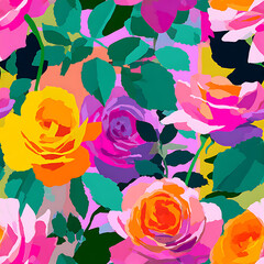 A striking seamless floral pattern with bright neon pinks, oranges, and greens in a painterly style. Perfect for statement fabric, summer fashion, bold branding, and digital design