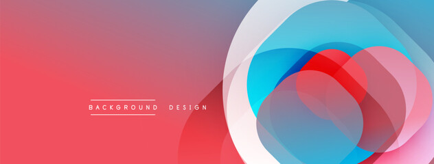 Fototapeta premium Abstract design features overlapping circles, gradients. Red, blue hues dominate composition. Modern aesthetic, clean lines present.