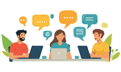 Developers talking and discussing illustrations
