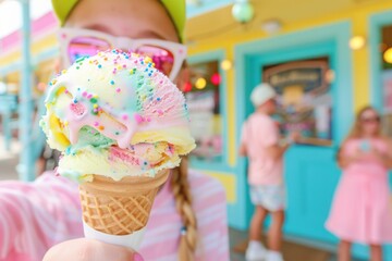 Colorful Ice Cream Cone Selfie on Summer Vacation