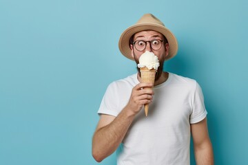 Ice Cream Delight: Man Enjoying Sweet Summer Treat
