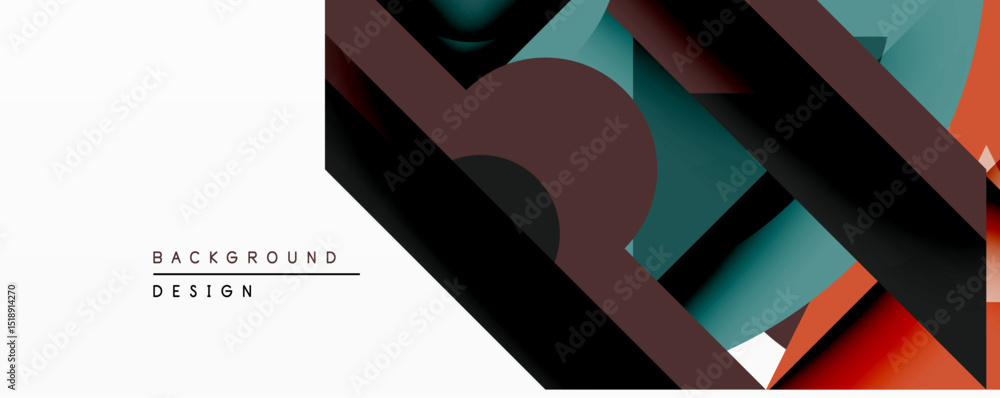 Poster abstract geometric background. overlapping shapes create dynamic composition. dark, teal, maroon, or