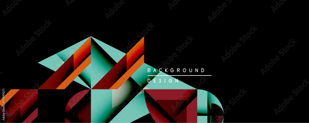 Leinwandbilder abstract geometric shapes overlap, creating dynamic composition. teal, red, orange hues contrast aga