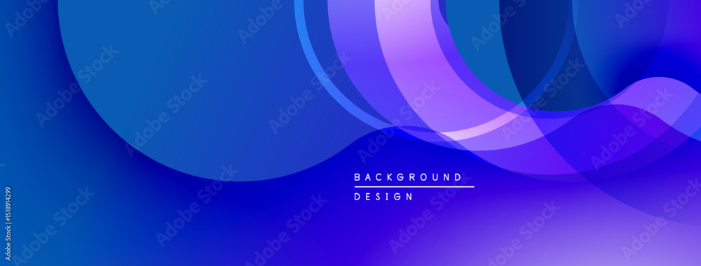 Poster Abstract background features flowing shapes, gradients. Blue, purple hues create dynamic visual effect. Modern design element.