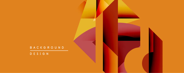 Abstract geometric design. Warm orange hues dominate composition. Overlapping shapes create depth, modern aesthetic. Minimalist style, suitable background element.