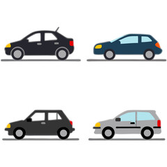 Fototapeta premium Four Simple Car Silhouettes in Various Colors