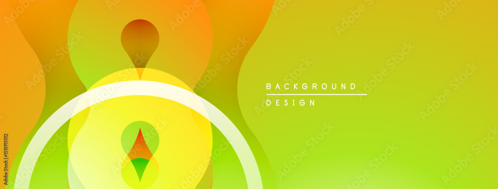 Poster abstract vibrant design. overlapping shapes create dynamic visual effect. yellow, orange, green hues