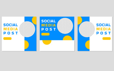 Social media post template with a blue and yellow color scheme.