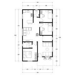 Black and White floor plan of a modern unfurnished house for your design. Suburban house vector blueprint. Architectural background.	