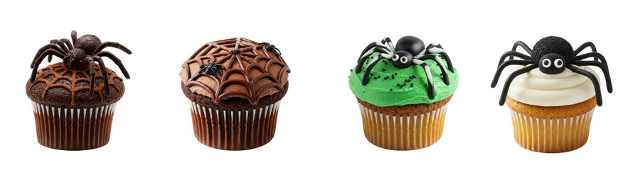 Obraz premium Halloween spider cupcakes set, isolated background