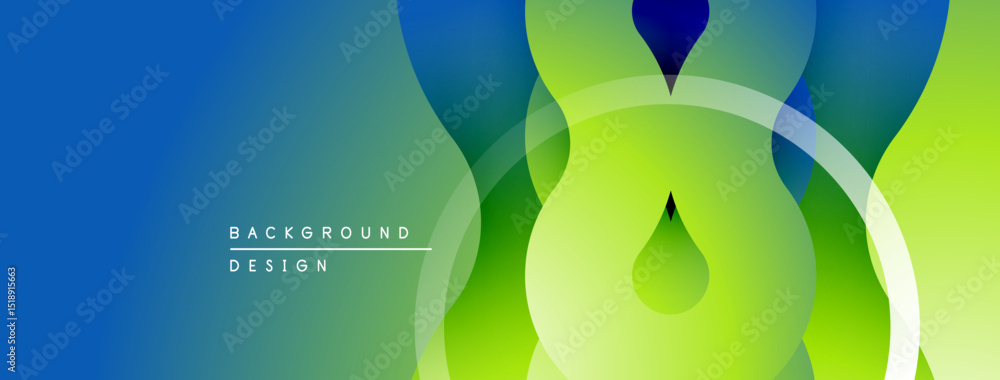 Poster Abstract gradient shapes overlap creating dynamic visual effect. Blue, green hues dominate composition. Modern design element.