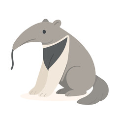 Funny cartoon anteater with long nose and extended tongue, anteater sitting calmly with neutral colors, great for rainforest projects, educational content, or animal stories.