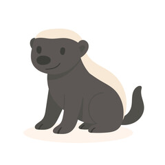Cartoon honey badger sitting upright, black and white fur with confident smile, honey badger perfect for fearless wildlife icons, jungle characters, or educational animal graphics.