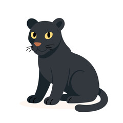 Black panther cartoon character sitting gracefully, yellow eyes and smooth fur, panther strong jungle predator for wildlife illustrations, mascots, or kids animal design sets.