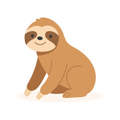 Cute cartoon sloth with friendly smile and relaxed pose, sloth sitting calmly in neutral space, ideal for children s books, slow living concepts, or rainforest themes.