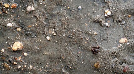 Seashells on Mudflat: Coastal Texture