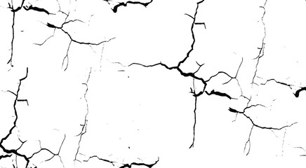 Abstract vector grunge crack texture with distressed black lines on white background. 