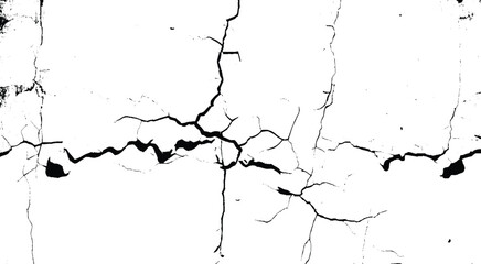 Abstract vector grunge crack texture with distressed black lines on white background. 