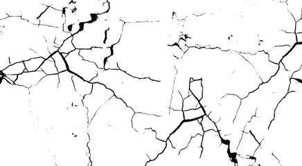 Abstract vector grunge crack texture with distressed black lines on white background. 